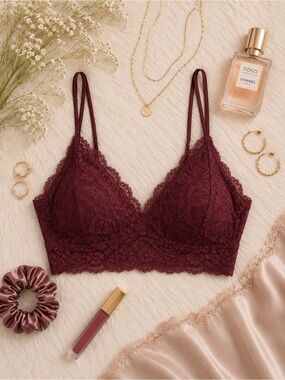 NWT Aerie Real Happy Wireless Candy Laced Bra in Royal Berry Size 34C